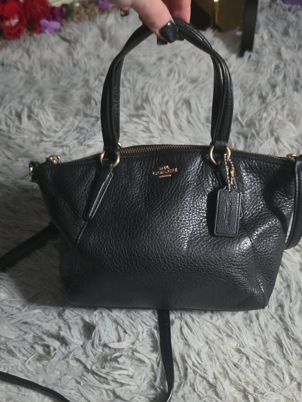 Coach Black Pebbled Leather Satchel W/ Gold Hardware Mini Kelsey (EUC)✨️🖤✨️